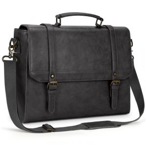 Bolsa Carteiro Masculina de Couro Sintético para Laptop com 15,6 Polegadas, IGOLUMON, Cinza