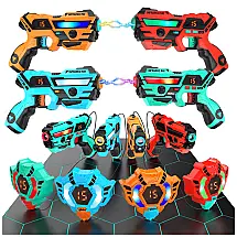 Conjunto de Pistola de Brinquedo com Laser Tag, 4 Pistolas e 4 Coletes de Exibição de Pontuação em LED Digital para Crianças de 6 a 12 Anos