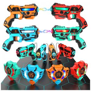 Conjunto de Pistola de Brinquedo com Laser Tag, 4 Pistolas e 4 Coletes de Exibição de Pontuação em LED Digital para Crianças de 6 a 12 Anos