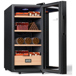 Umidor Elétrico KingChii 26 Litros para Charutos, Gabinete com Controle de Temperatura de Cedro Espanhol, Gaveta, Higrômetro - Presente