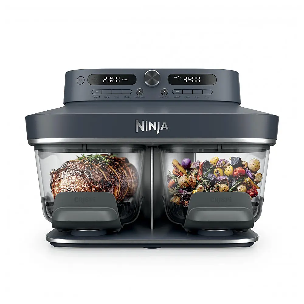 Air Fryer de Vidro Ninja Crispi DualZone 6-em-1 Duas Cubas de 3,8 L (4 qt) 1785W Prata Cyberspace