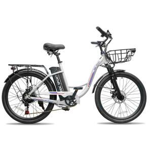 Bicicleta Elétrica Cruiser de 24 Polegadas, E-Bike para Adultos, E-Bike com Bateria Removível, Bicicleta Elétrica para Mulheres e Homens