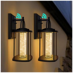 Arandela Luminária Clássica Externa de Parede à prova dágua com Sensor, Base E27 10W 3000K, 1 Unidade, PARTPHONER, Preto