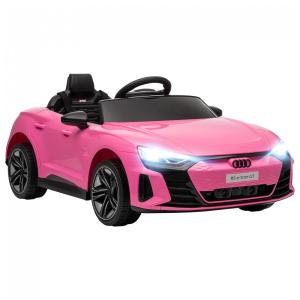 Carro Elétrico Infantil Aosom Audi RS e-tron GT Licenciado 12V Rosa, Controle Remoto, Luzes LED, Música, Suspensão e Fácil Transporte – de 3