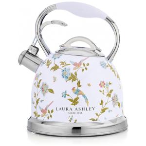 Chaleira para fogão Laura Ashley inox branca com estampa floral Elveden, 2,5 L, com apito compatível com indução