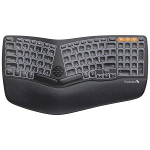 ProtoArc EK01 Teclado Ergonômico Sem Fio Recarregável Reduz a Tensão das Mãos com Descanso de Pulso, Luz LED e Silencioso, Preto