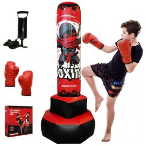 Saco de Pancadas Infantil Inflável COMMOUDS Vermelho 170 cm com Luvas e Base Larga