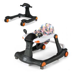 Andador de Bebê BABY JOY 2 em 1, Dobrável com Altura e Velocidade Ajustáveis, Música, Luzes, Espelhos, Assento Acolchoado, para Bebês de 6