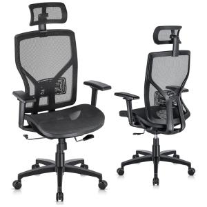 Cadeira de Escritório Ergonômica Giratória com Apoio de Braços 2D, SUNNOW, Preto