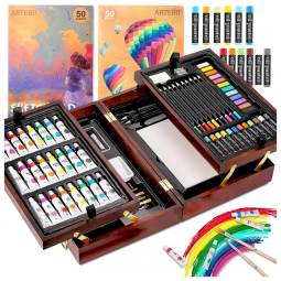 Kit de Pintura Conjunto Artístico com 84 Peças, Inclui 12 Tintas, ARTEBU, Marrom