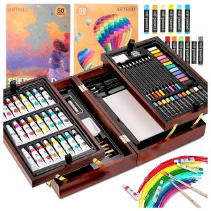 Kit de Pintura Conjunto Artístico com 84 Peças, Inclui 12 Tintas, ARTEBU, Marrom