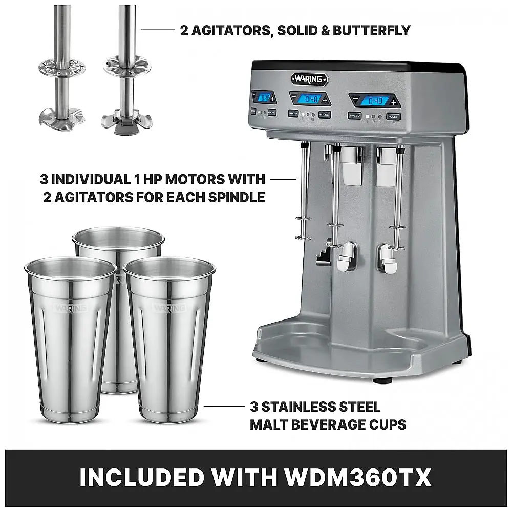WDM3600TX Máquina para Drinks com Temporizador e Contagem Regressiva, Aço Inoxidável, 110v, WARING WDM360TX, Prateado — foto 3