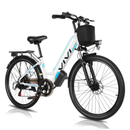Bicicleta Elétrica para Adultos 7 Velocidades até 80km com Bateria de Lítio Removível, 48V 500W, Vivi, Branca