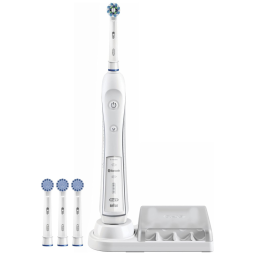 Pacote de escova de dentes elétrica WHITE 7000 com cabeça de reposição sensível, 3 contagem, ORAL B, Branco