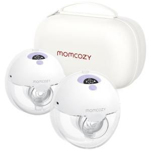 Bomba Tira Leite Elétrica Portátil com 3 Modos, 9 Níveis de Sucção e Flange Duplamente Selada, 2 Unidades, Momcozy, Branco e Lilás