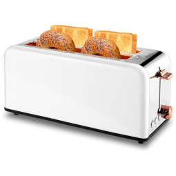 Torradeira 4 Fatias Aço Inoxidável com 6 Níveis de Tostagem e Bandeja de Migalhas Removível, 110V 1500W, Pukomc, Branca