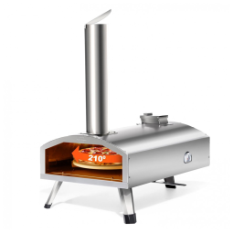Forno de Pizza Portátil a Lenha para Área Externa com Pedra Giratória para Pizza, PolarcoForgeco, Prata