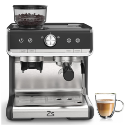 Máquina de Café Expresso Profissional 20 Bar com Moedor Embutido e Bocal de Leite, 110V 1450W, Takywep, Preta