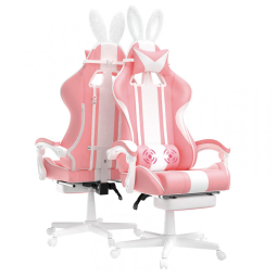 Cadeira Gamer com Orelhas de Coelho e Apoio para Lombar e Pés, Ferghana, Rosa