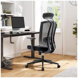 Cadeira de Escritório Ergonômica Giratória com Suporte Lombar e Altura Ajustáveis, RONGBUK 909, Preto