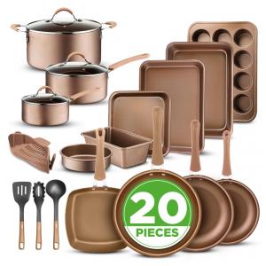 Conjunto de Panelas Antiaderentes e Utensílios, Peças, NUTRICHEF 20 Piece Nonstick, Dourado