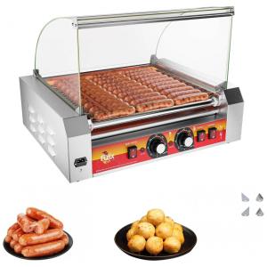 Máquina de Cachorro-Quente Comercial 1670W, 11 Rolos, 30 Rolos de Cachorro-Quente, Aço Inoxidável com Tampa Anti Poeira, FIZIX