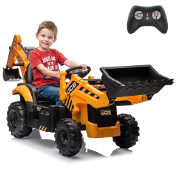 Carrinho Elétrico Infantil 3 em 1 24V JCB Excavator, Trator, Bulldozer, Controle Remoto, Multifuncional, Bluetooth, Amarelo