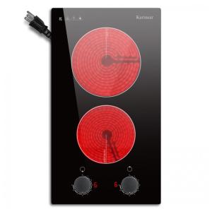 Cooktop Elétrico Karinear 110V 2 Bocas 30 cm Controle de Botão Cooktop Cerâmico Embutido, 9 Níveis de Aquecimento, Aviso de Superfície