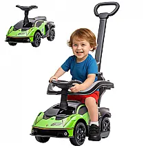 Carrinho de Passeio Infantil 2 em 1 com Buzina, Som do Motor e Volante, Aosom, Verde
