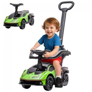Carrinho de Passeio Infantil 2 em 1 com Buzina, Som do Motor e Volante, Aosom, Verde