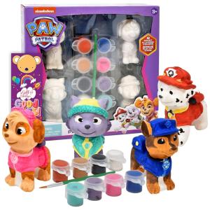 Conjunto de Artesanato para Pintar da Patrulha Canina com Adesivos, 8 Potes de Tintas e Pincel para Crianças Acima de 3 Anos, Gift Boutique.