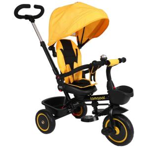 Triciclo Infantil para Passeio com Assento Ajustável 3 Estágios, Idade Recomendada 1 a 6 Anos, 700KIDS, Amarelo