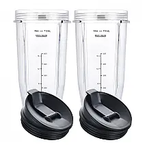 Nutri Ninja Auto IQ Copos do Liquidificador 710ml, com Tampa, 2 Unidades, Transparente, WWJIUYUE, Preto
