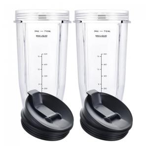 Nutri Ninja Auto IQ Copos do Liquidificador 710ml, com Tampa, 2 Unidades, Transparente, WWJIUYUE, Preto