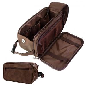 Necessaire Masculina de Couro, PAVILIA, Marrom Escuro