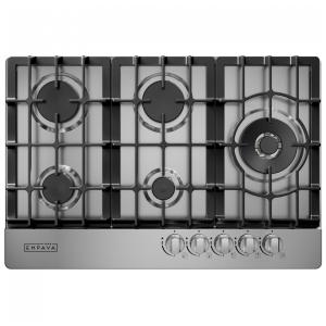 Cooktop a gás 76cm Empava inox 5 queimadores SABAF selados 57500BTU dual fuel GN/GLP ignição por ionização 110V