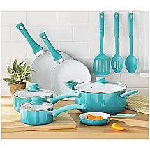Conjunto de Panelas e Frigideiras Antiaderentes de Cerâmica, 12 Peças, Turquesa, ELO MIT FREUDE KOCHEN 4378695, Azul turquesa