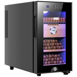 Umidor para Charutos Elétrico 23L com Higrômetro, Controle de Temperatura, Prateleiras e Gaveta em Madeira de Cedro Espanhol, 110V