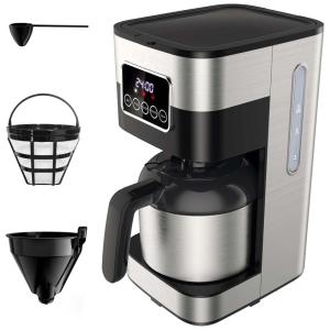 Cafeteira Elétrica Programável 1.2L com Tela LCD e Painel de Controle, 110v, BOLY, Prateado