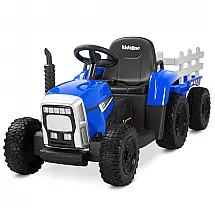Trator Elétrico Infantil com Pneus de EVA, Motores Duplos de 35W, Controle Remoto, 3 Marchas e Luzes de LED, 12V, Kidzone, Azul