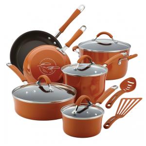 Jogo de Panelas e Frigideiras Antiaderentes em Alumínio com Utensílios, 12 Peças, Rachael Ray, Laranja