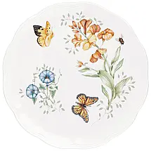 Prato de Jantar de 27 cm com Tema Flores e Borboletas, Formato Redondo e Material de Porcelana, Lenox, Branco Colorido