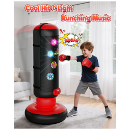 Saco de pancadas infantil HopeRock com luz, música, placar e 4 modos de jogo vermelho 25 cm x 152 cm