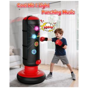 Saco de pancadas infantil HopeRock com luz, música, placar e 4 modos de jogo vermelho 25 cm x 152 cm