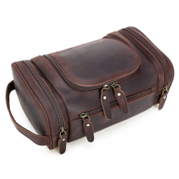 Necessaire Masculina de Couro, POLARE , Marrom Escuro