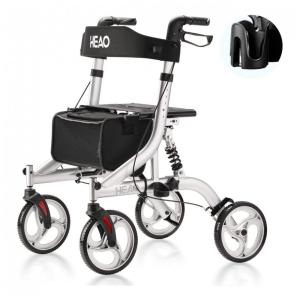 HEAO Andador Adulto Idoso com Apoio de Braço, Assento Acolchoado e Cesto, Suporta até 160 quilos, Prata