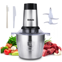 Processador de Alimentos Multifuncional 3,5 Litros com 3 Velocidades e 4 Lâminas Afiadas, 110V 500W, Qinkada, Prata