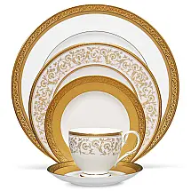 Jogo Individual Noritake Summit Gold 5 Peças Bone China Branco e Dourado Friso Gravado
