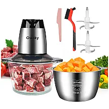 Processador de Alimentos Elétrico 2L com 2 Velocidades, Aço Inoxidável, 500W Owoky Prata