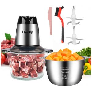 Processador de Alimentos Elétrico 2L com 2 Velocidades, Aço Inoxidável, 500W Owoky Prata